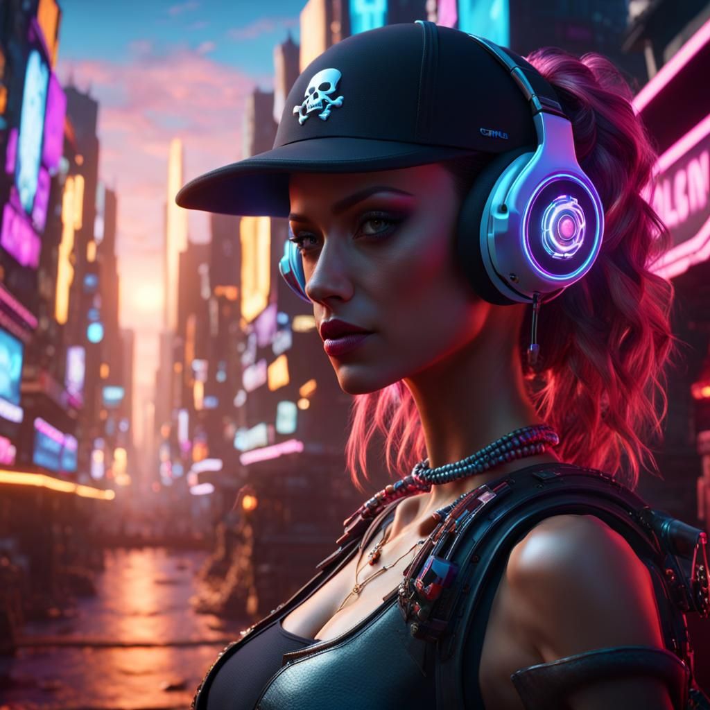 Funky Music Scene with Skull and Girl in 3D