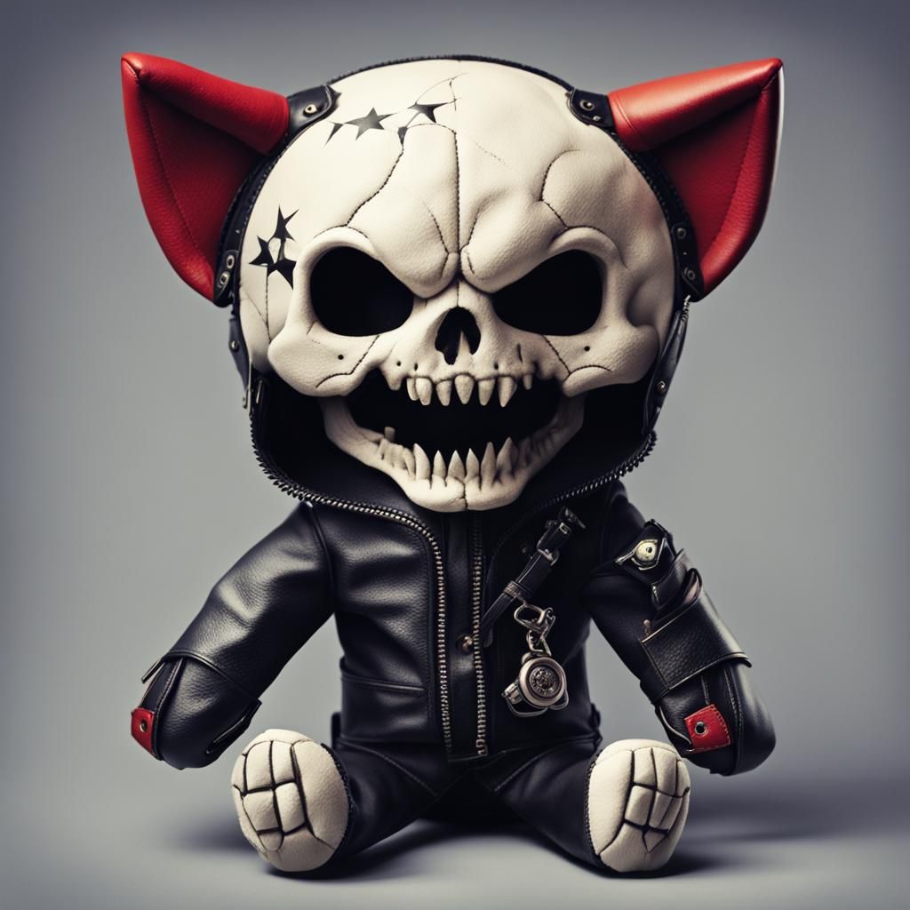 Evil Cute Cat Toy in Leather Helmet