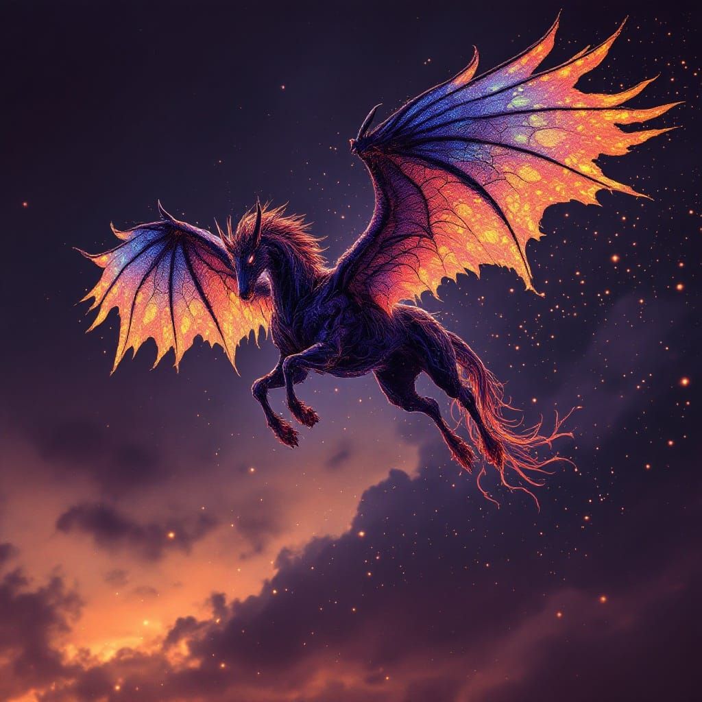 Devil's Coach Horse Soaring in Art Nouveau Style