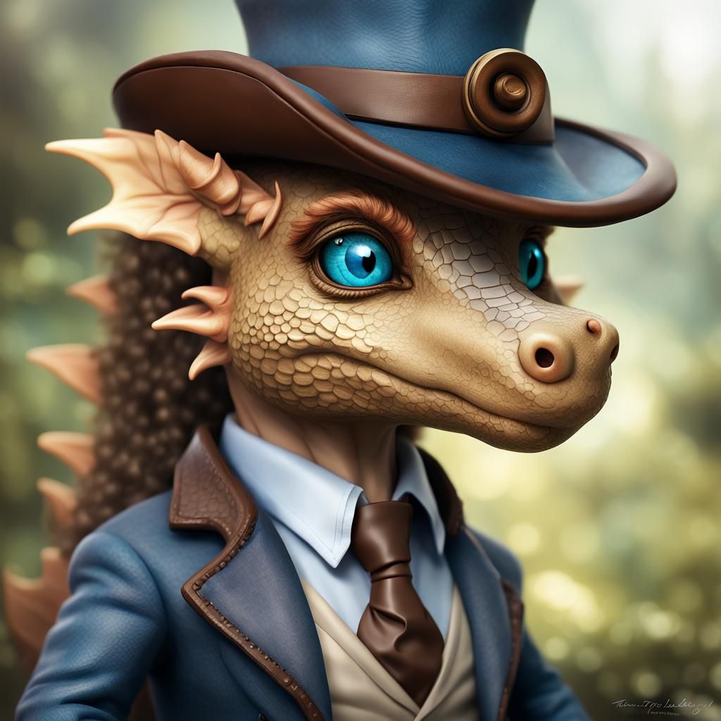 Charming Dragon in Suit, Fantasy Concept Art