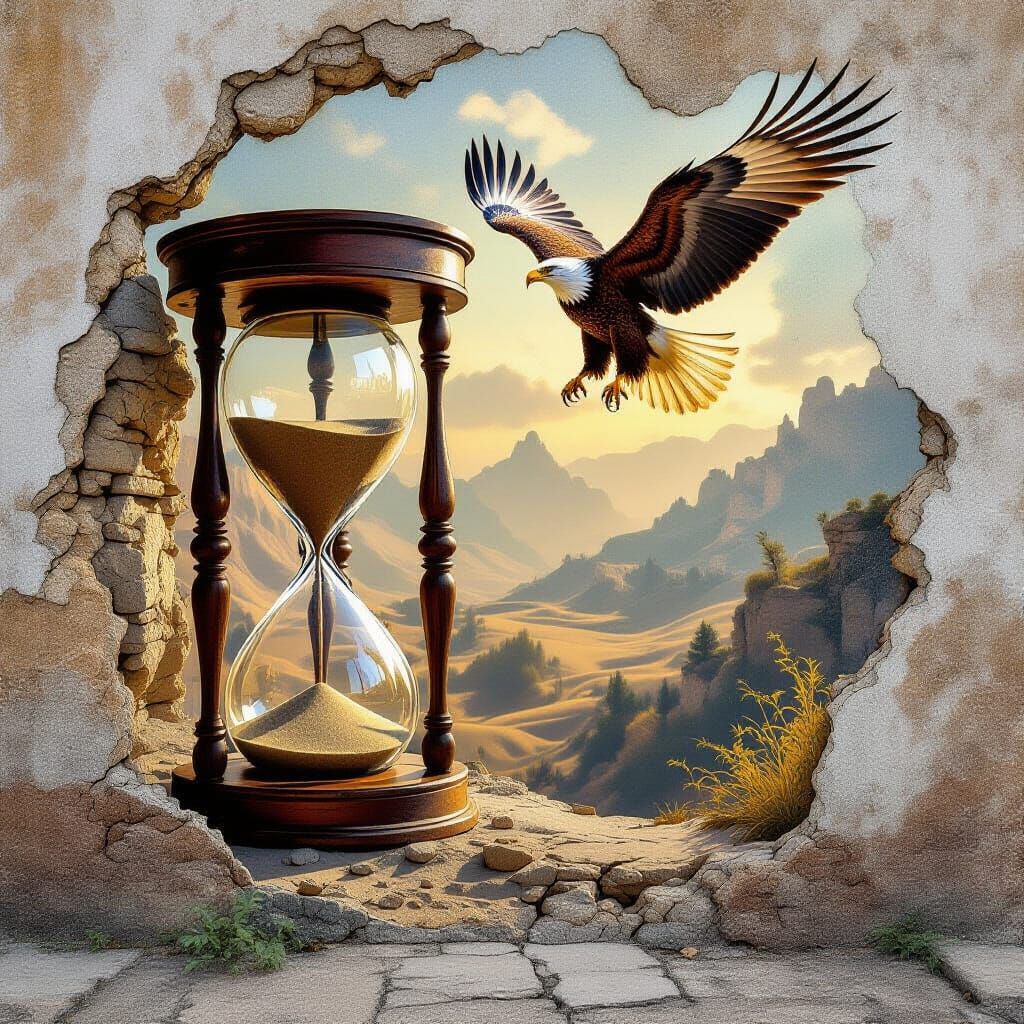 Eagle and Hourglass Mural on Decaying Wall