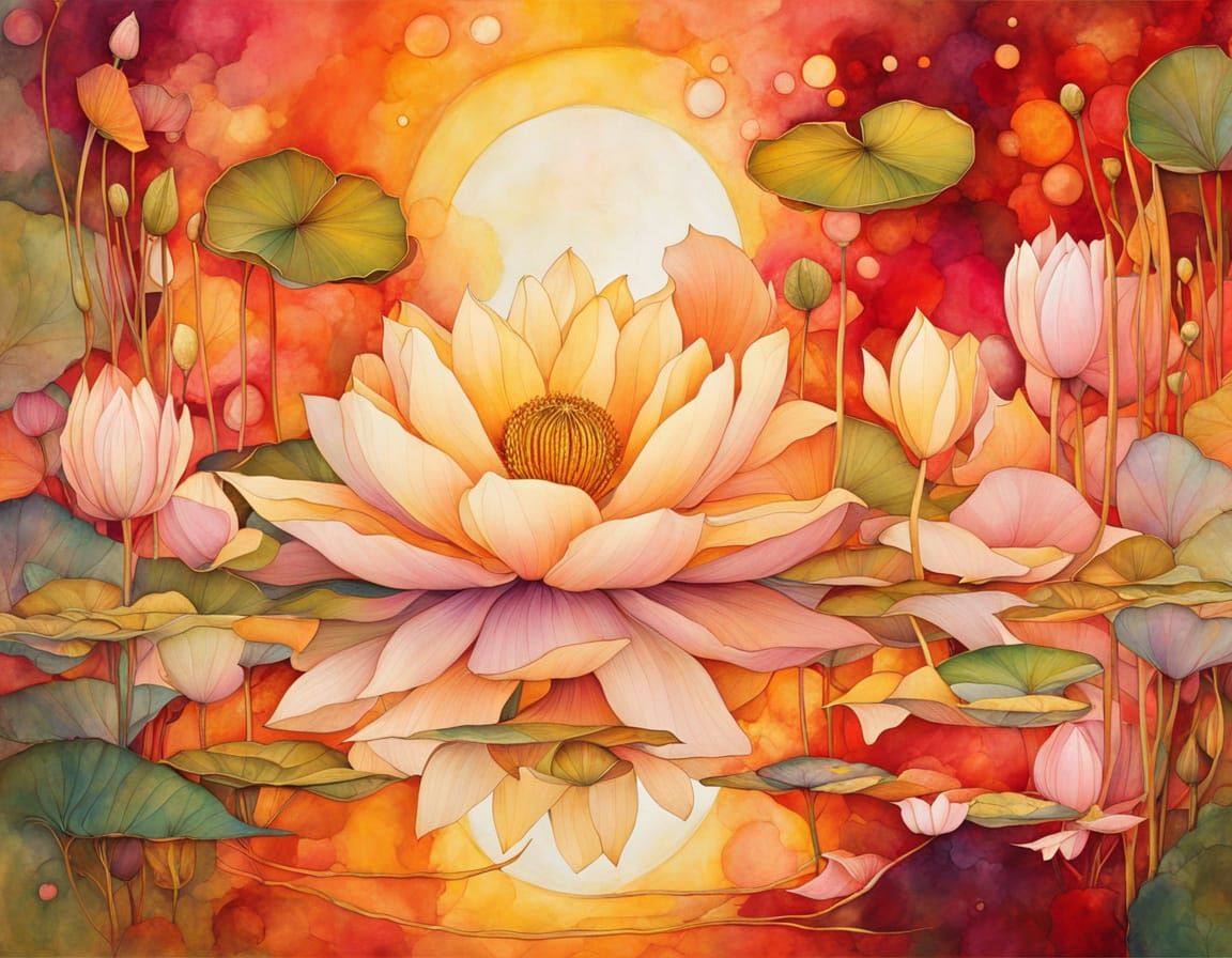 Luminous Multicoloured Lotus Flower in Summer Pond