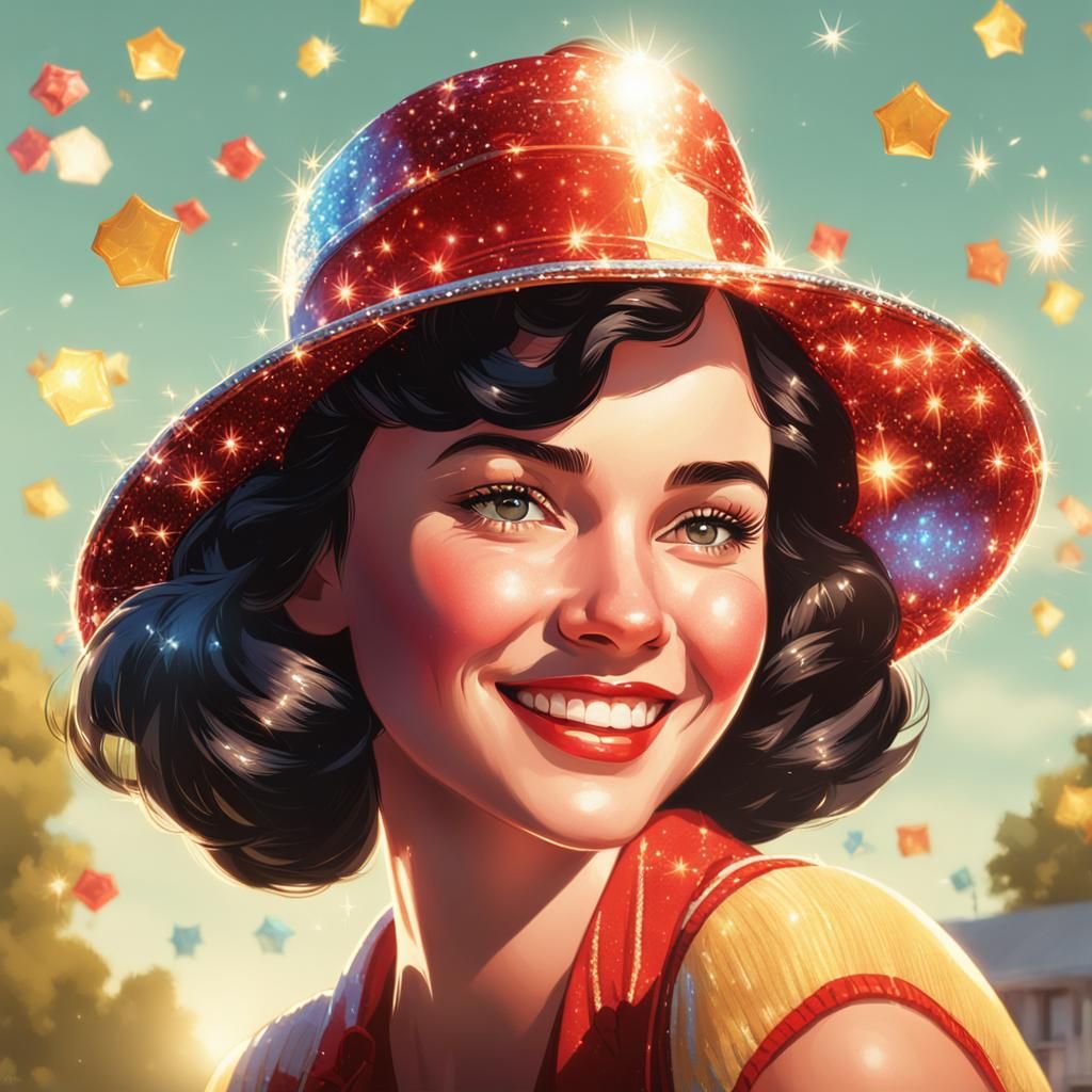 Sparkly Hat Portrait in Digital Illustration Style