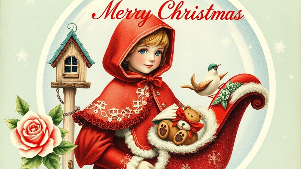 Vintage Christmas Whimsy Collage with Snow Globe Effect