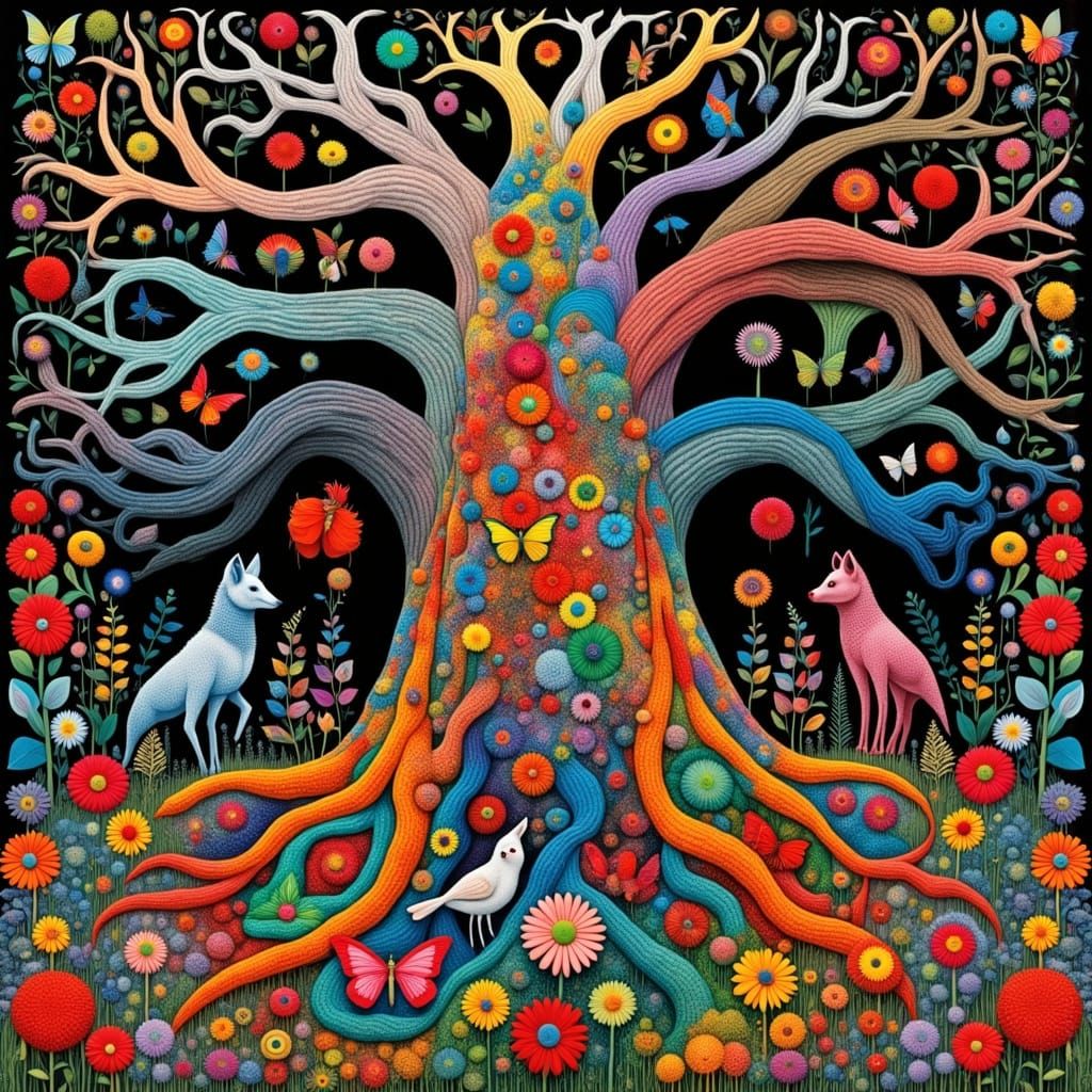 Beaded Tree of Life in Pop Art Style