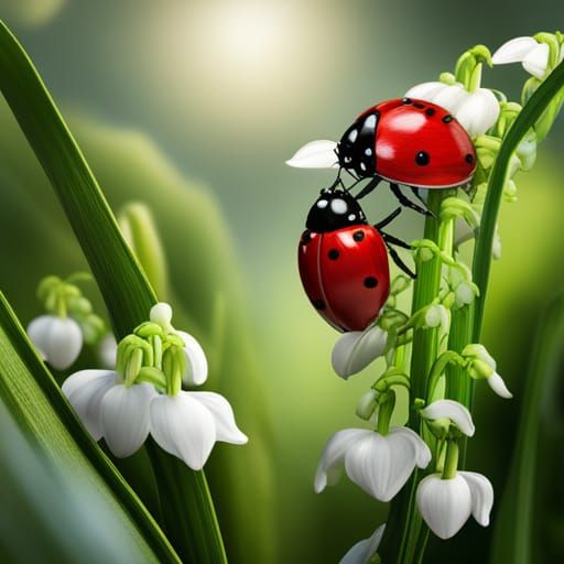 Detailed Ladybug on Lily of the Valley