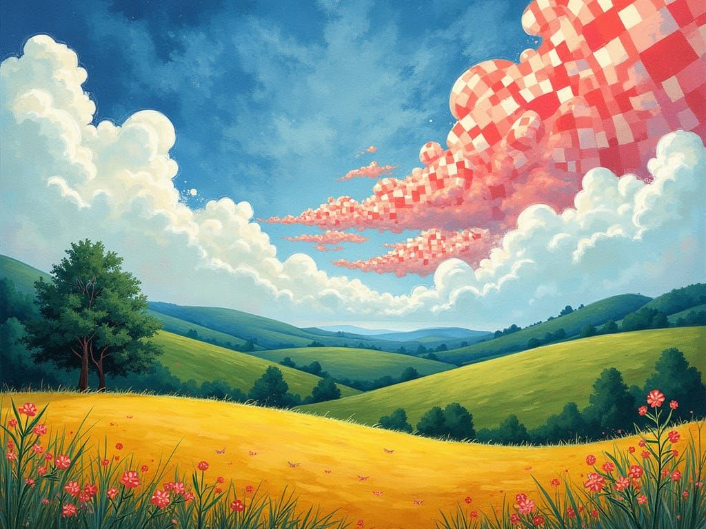 Dreamy Gingham Landscape in Bold Color Blocking