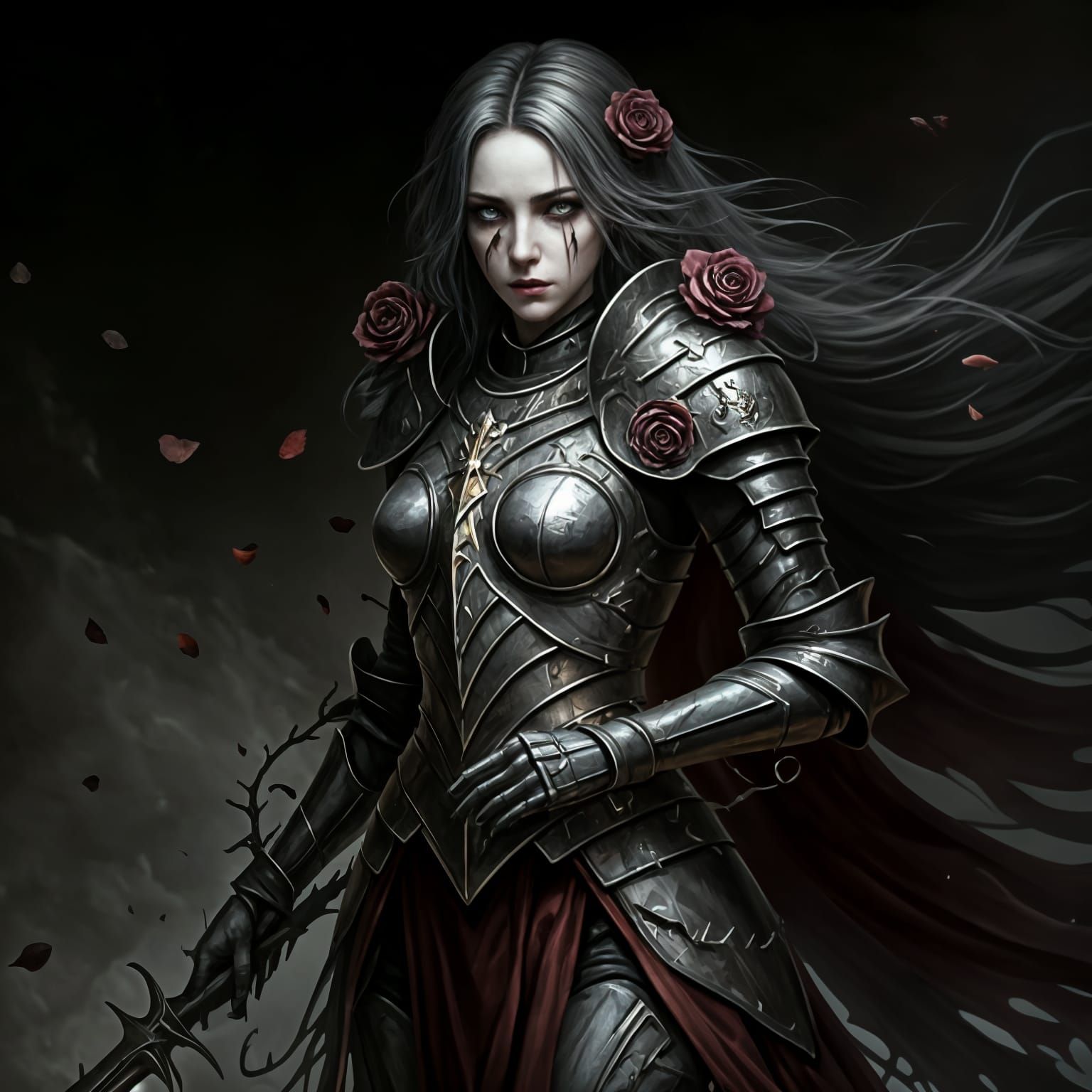 Fallen Knight Entwined in Black Roses