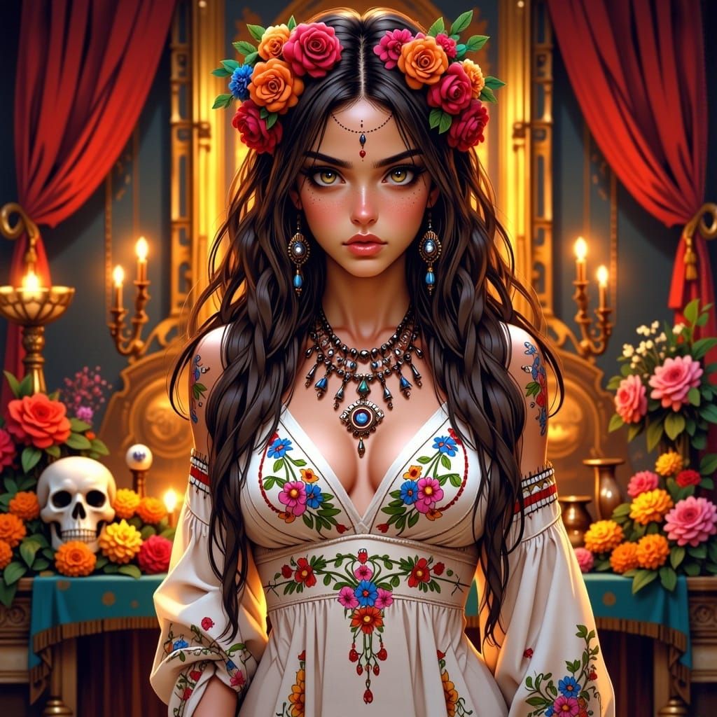 Mexico-Themed Anime Girl in Traditional Dress