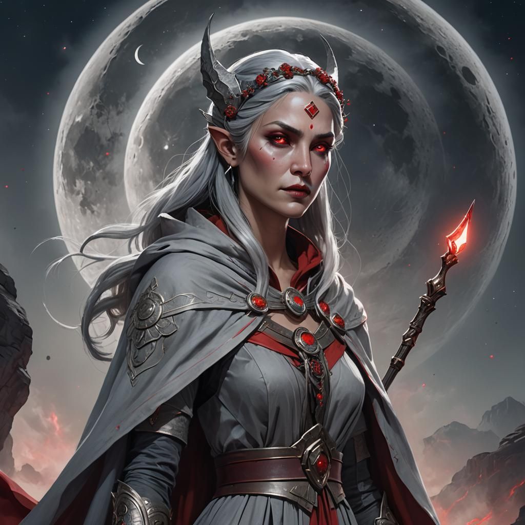 Lunar Goddess Delana with Moon Staff