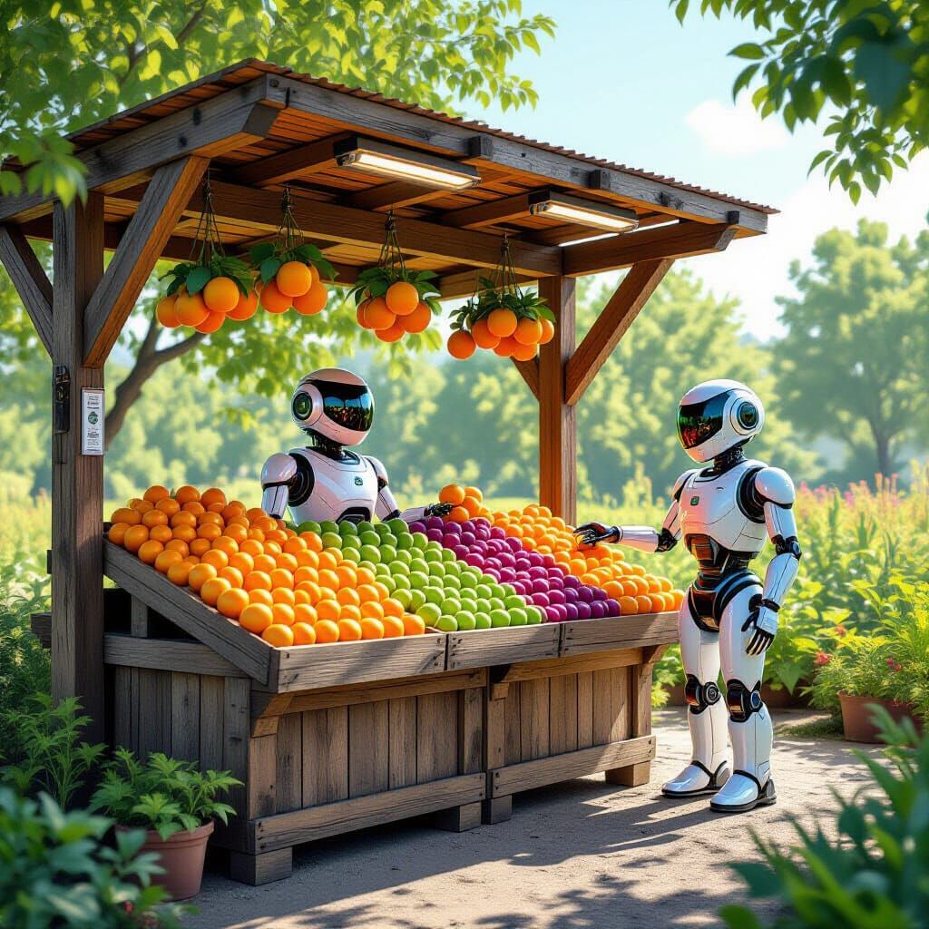 Solarpunk Farmstand with Luminous Produce