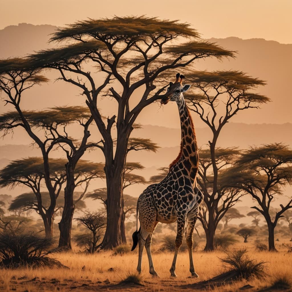 Serene Savanna Sunset: Giraffe in Golden Hour