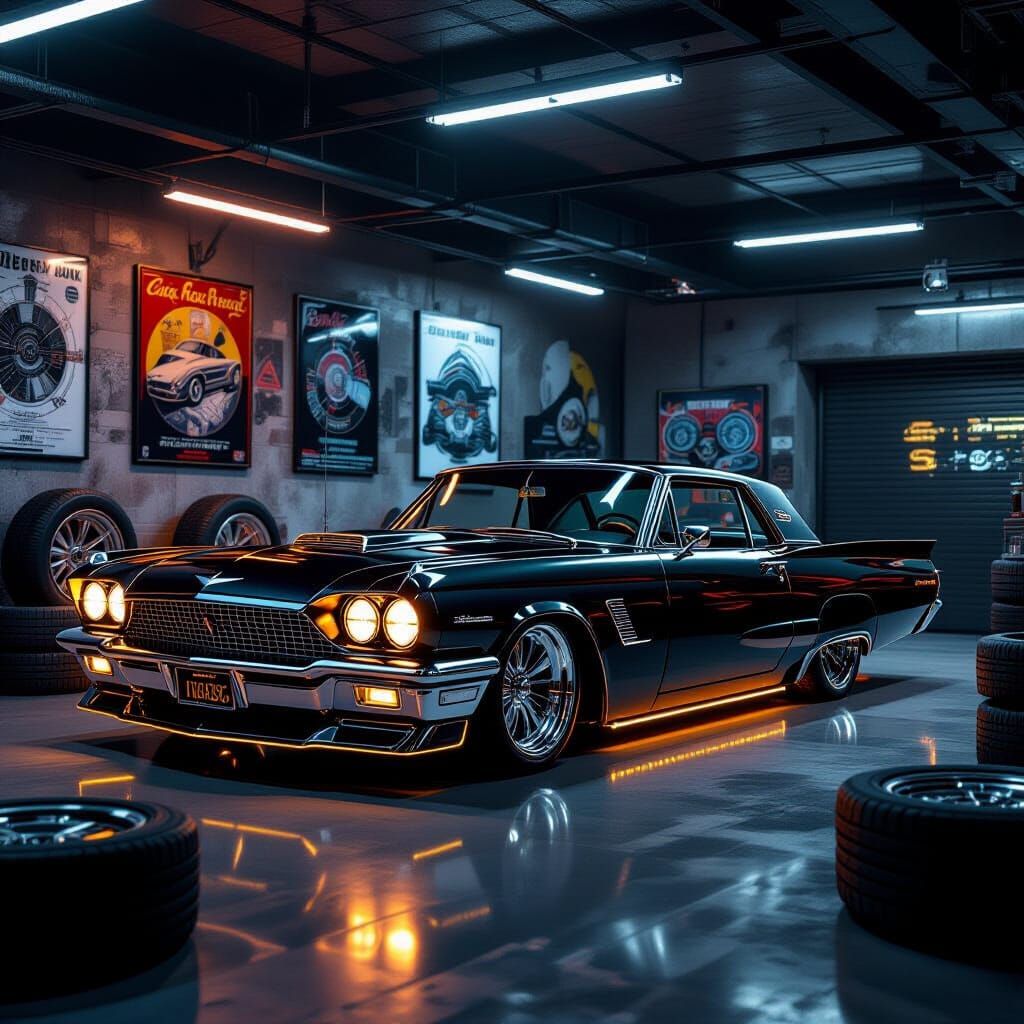 Modified 1966 Thunderbird in a Retro-Futuristic Garage
