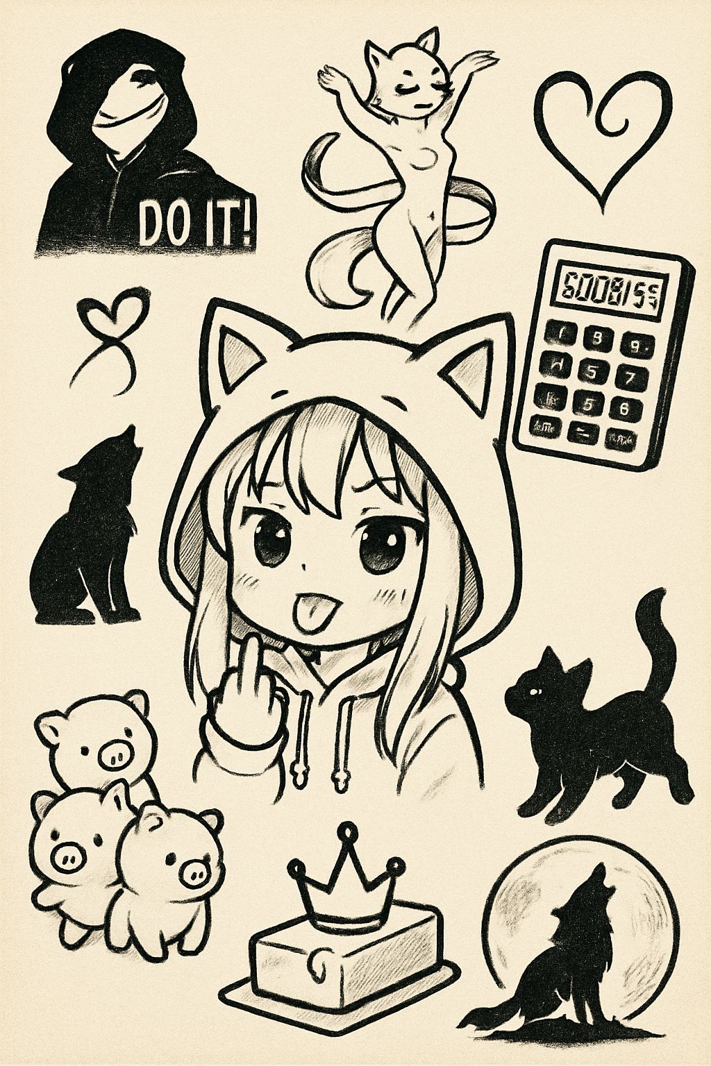 Anime Tattoo Sketches: Chibi Girl and Pop Culture Icons