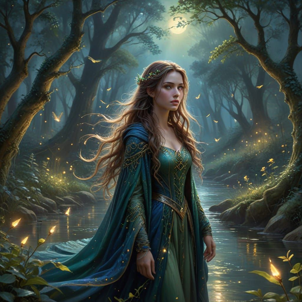 Mystical Elf in Dreamy Enchanted Forest