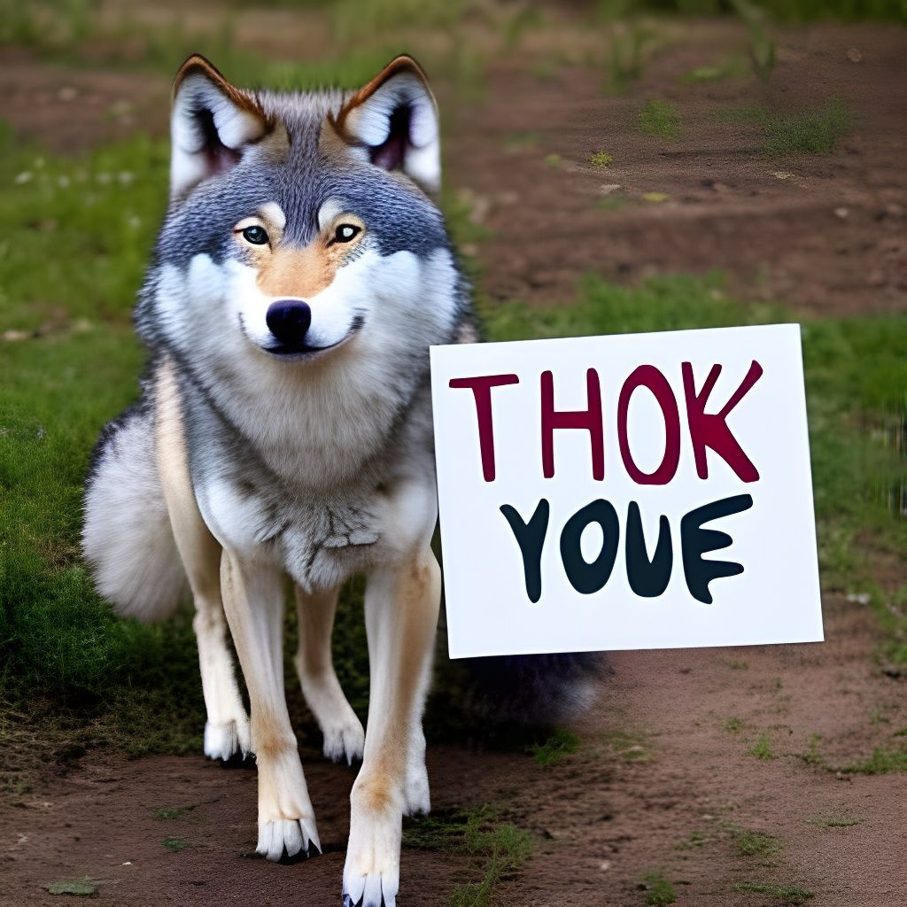 Cute Chibi Wolf Holding a Thank You Sign