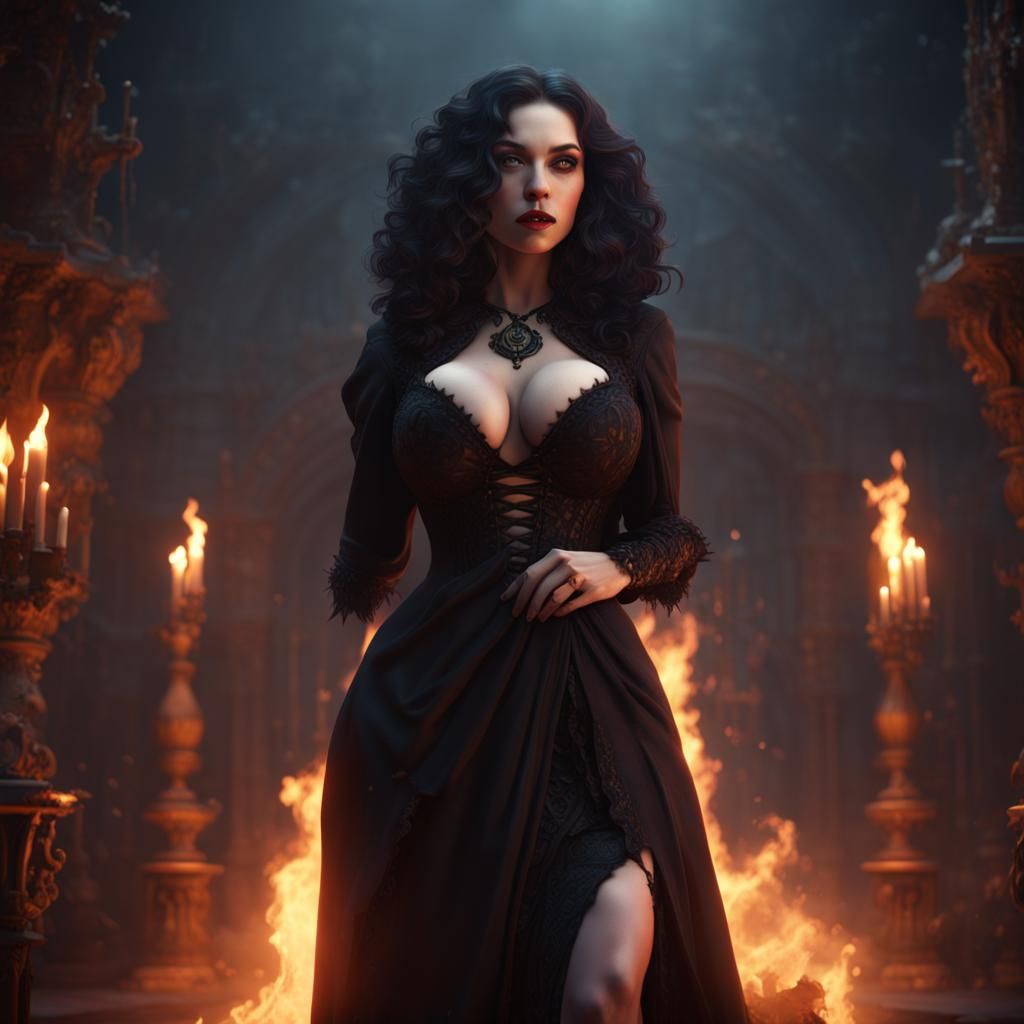 Steamy Goth Woman in Detailed Matte Painting