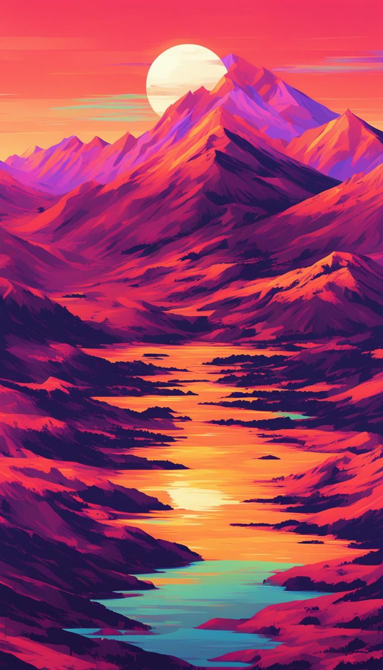 Glitch Art: Sunset Mountain Landscape