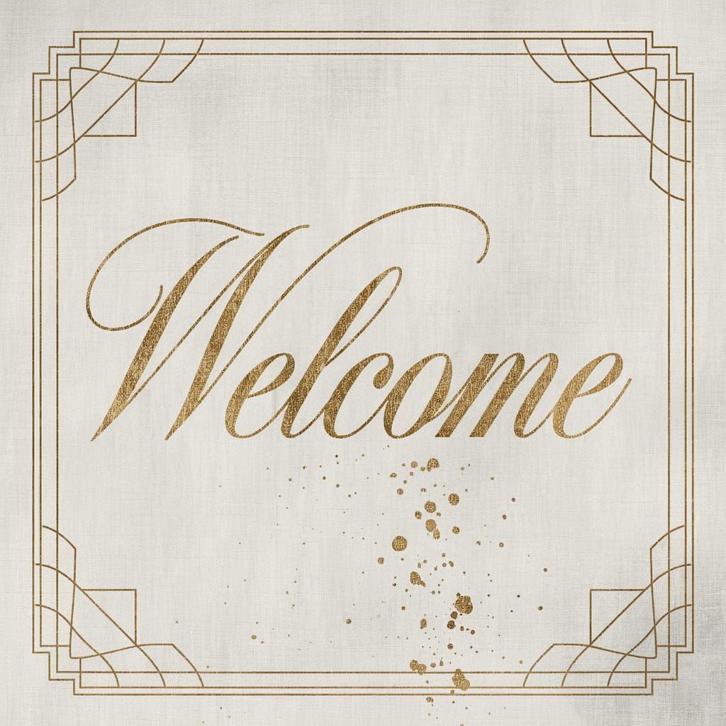 Elegant Gold Foil Letters on Linen Background in Art Deco St...