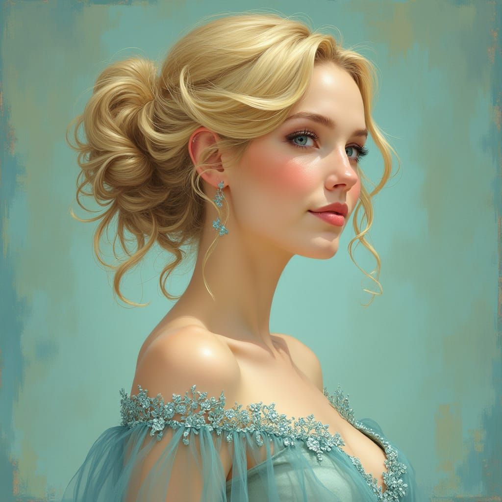 Blonde Woman in Flowing Dress: Art Nouveau Style