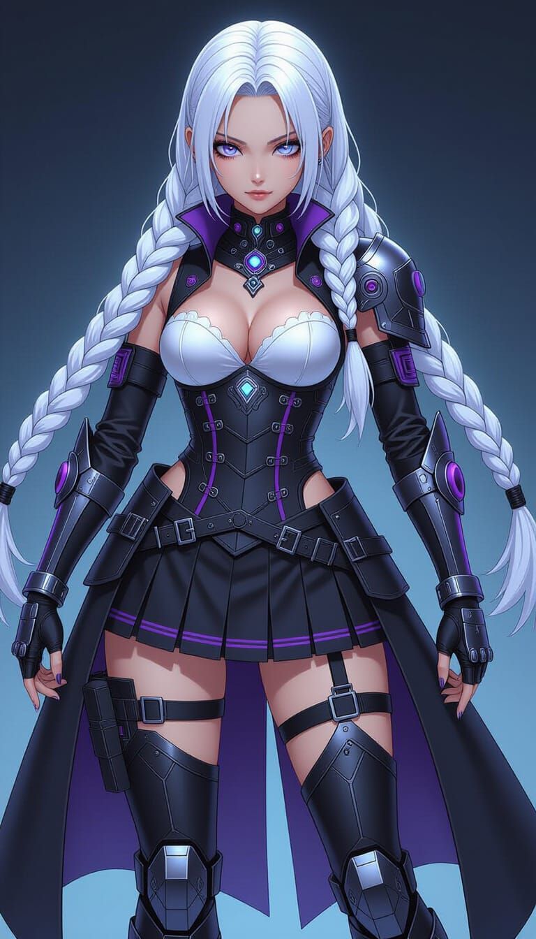 Android Battle Maid in Cyberpunk Manga Style