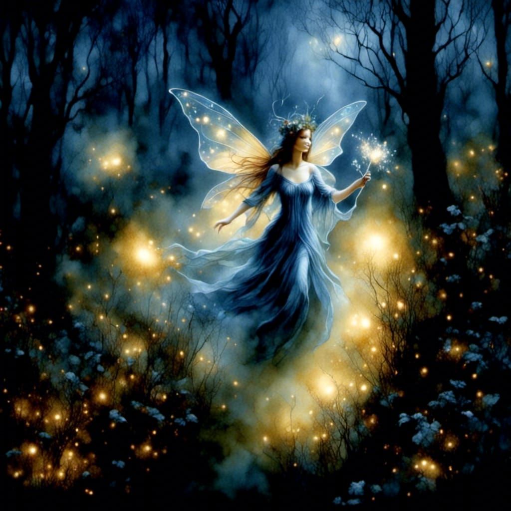 Fairy Flying in a Glowing Forest at Midnight