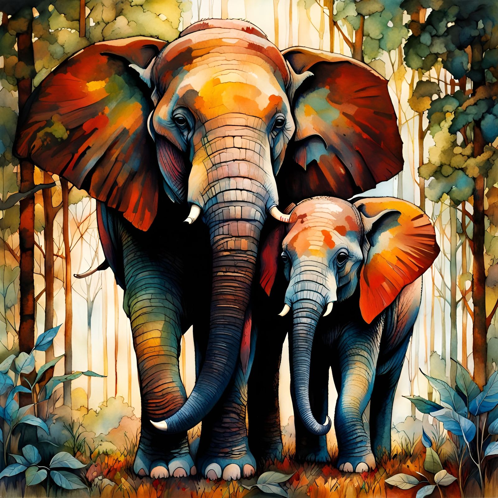 Anthropomorphic Baby Elephants in Jungle Room, Art Brut