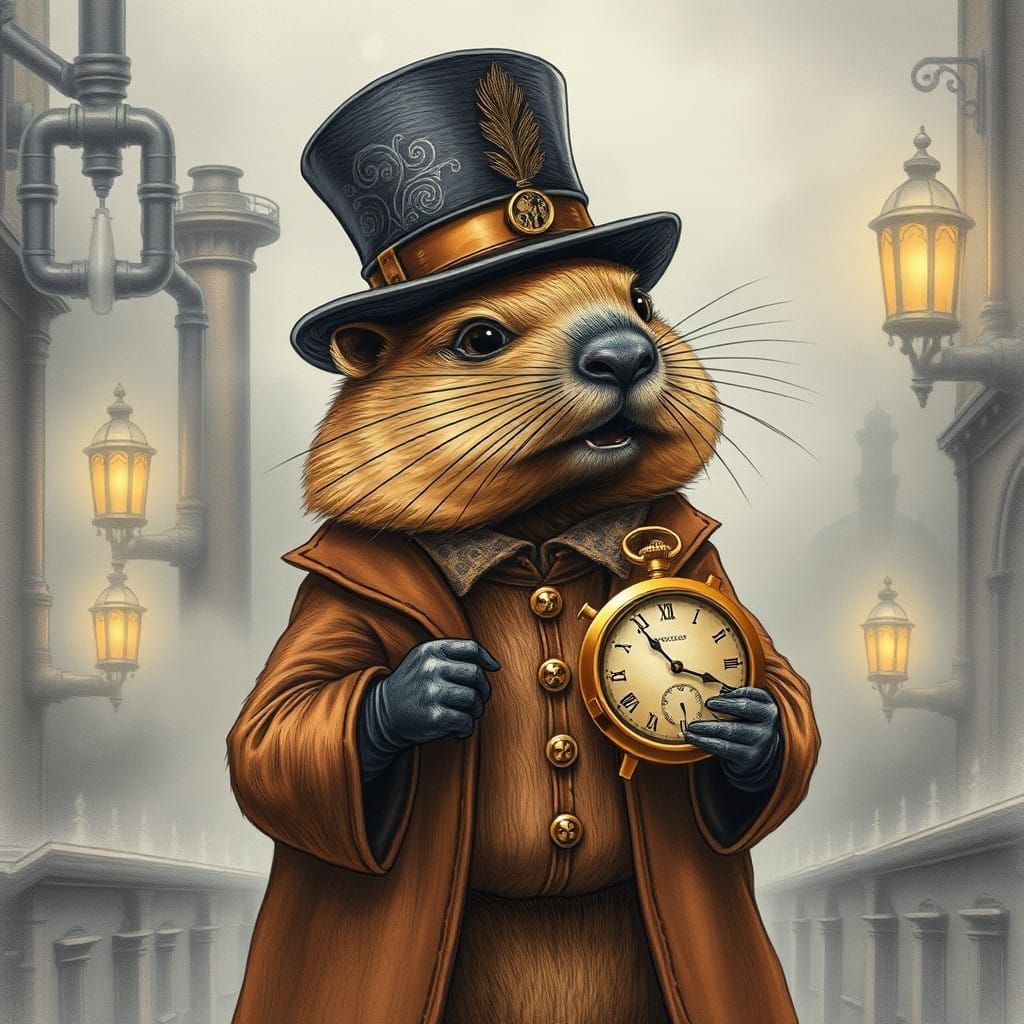 Steampunk Beaver in Top Hat and Tailcoat