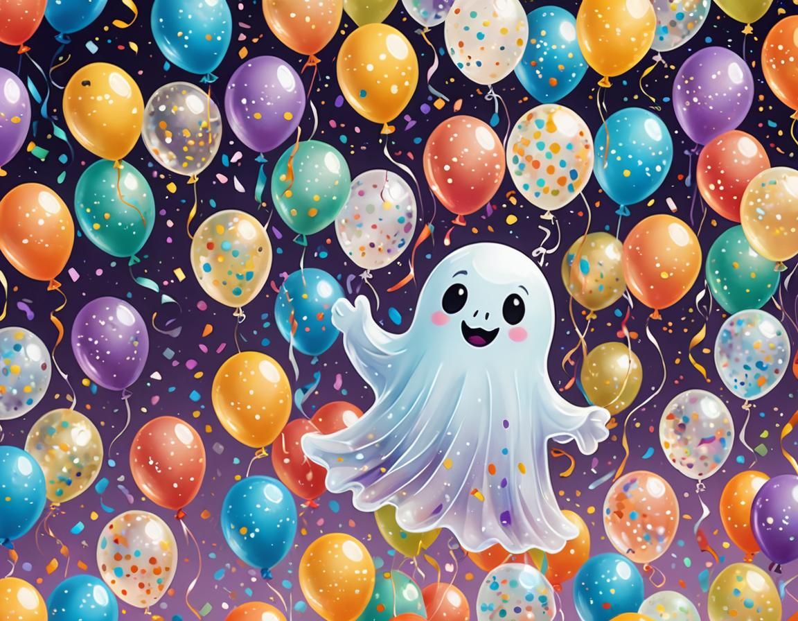 Cute Ghost at a Party: Whimsical Digital Illustration