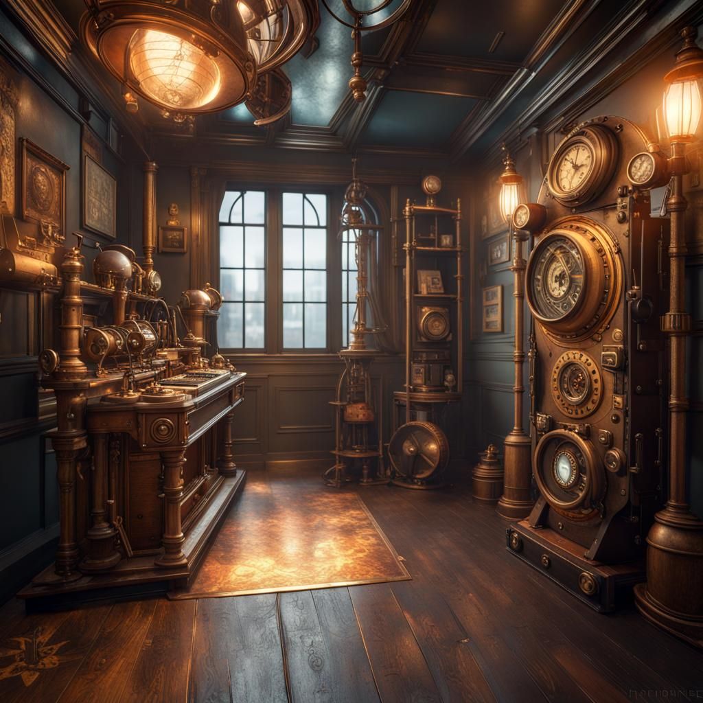 Detailed Steampunk Room in Hyperrealistic 3D Render