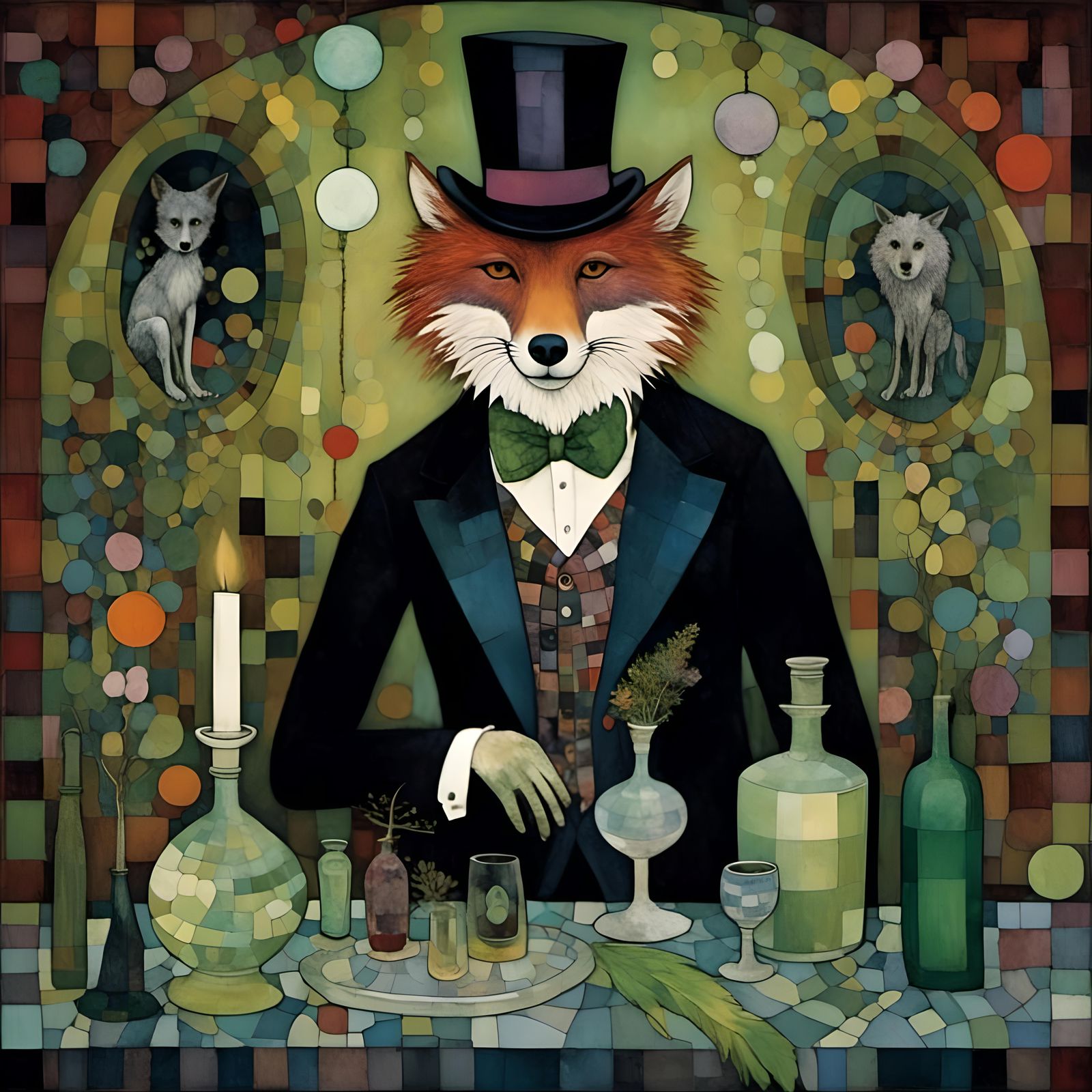 Gothic Man with Absinthe in Dark Forest