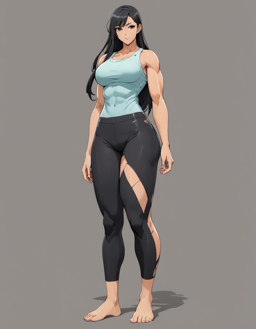 Muscular Anime Woman with Bare Feet