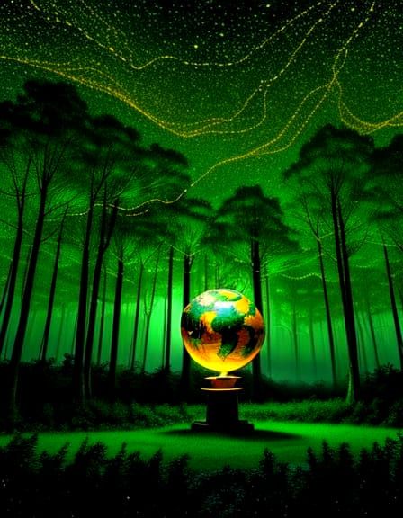 Mystical Forest with Hand and Glowing Globe