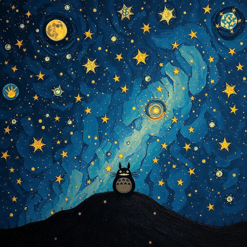 Eerie Celestial Landscape: Black Holes & Totoro in Post-Impr...