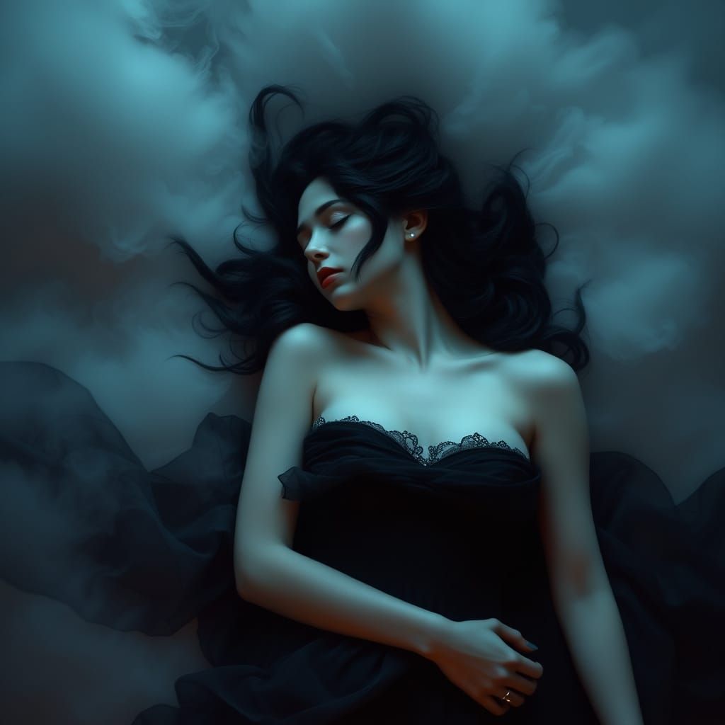Dark Angel Slumbers in Ethereal Mist