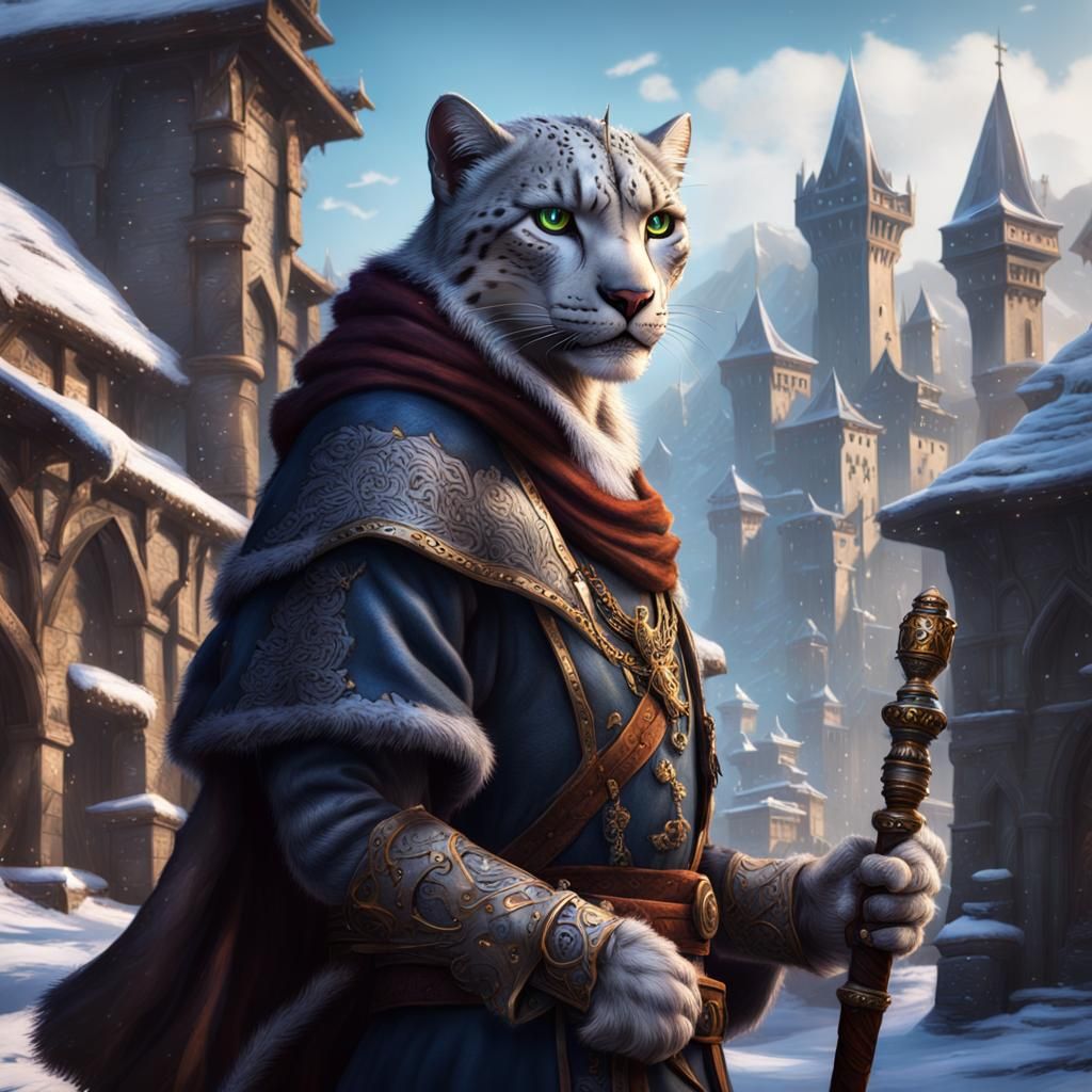 Epic Tabaxi Wizard with Snow Leopard Fur