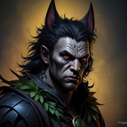 Detailed Bat-like Druid in Splash Art Style