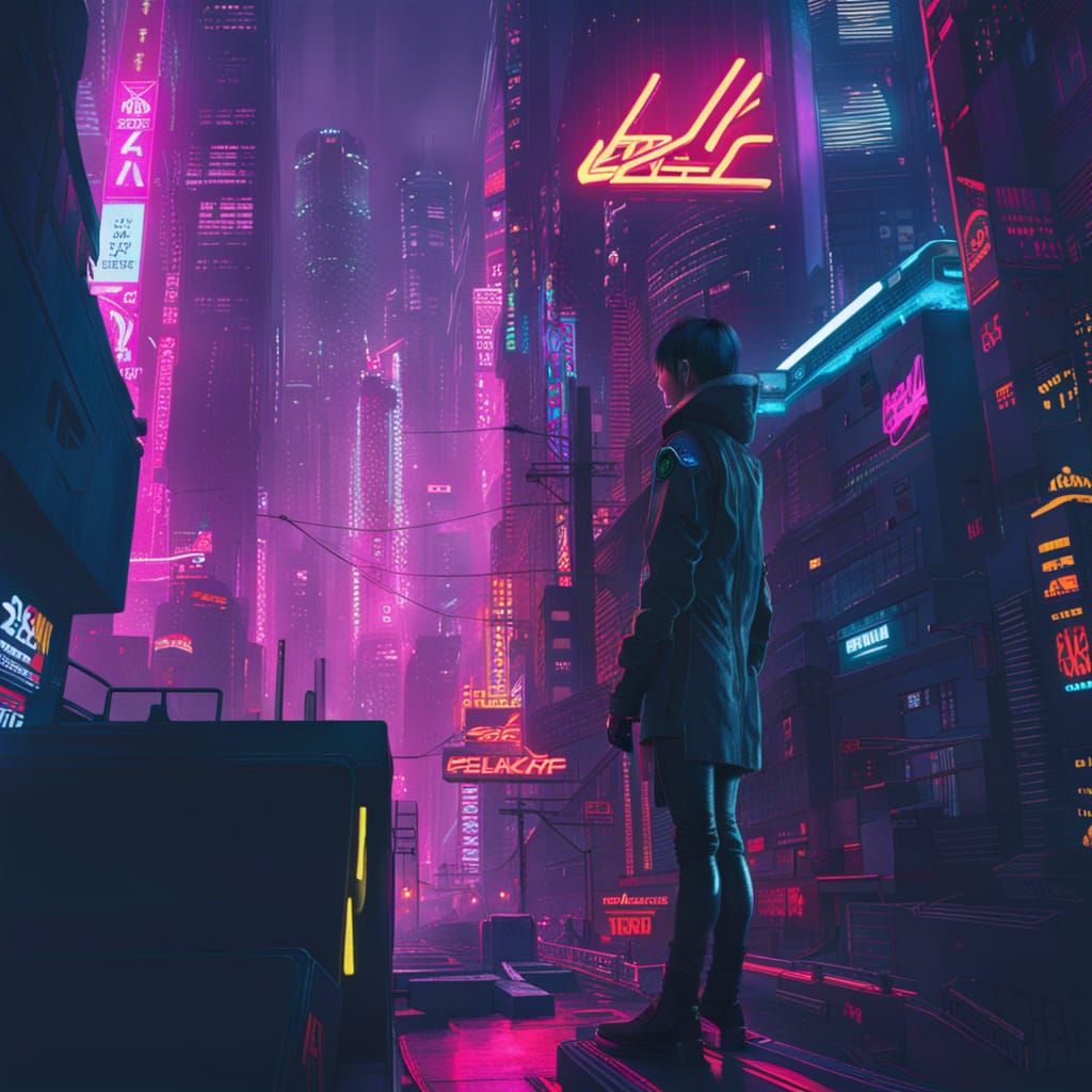Cyberpunk Cityscape with Neon Lights