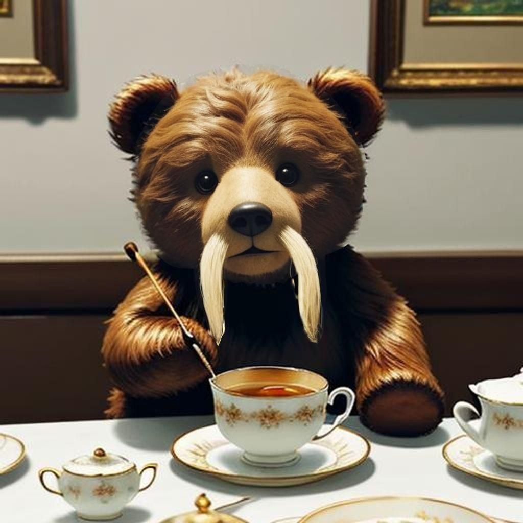 Teddy Bear Portrait with Blonde Mustache