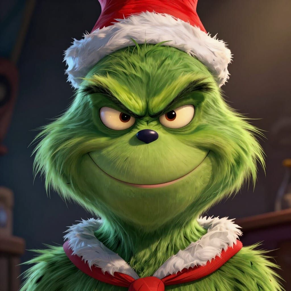 The Grinch's Sinister Smirk in Storybook Style