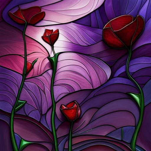 3D Stained Glass Floral Sculpture in Purple and Red