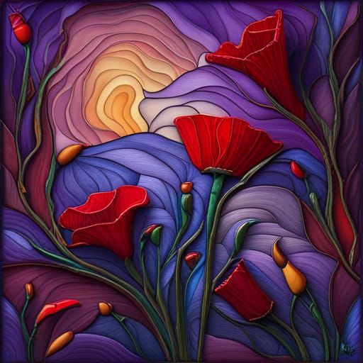 Colorful Floral Sculpture in Stained Glass Style