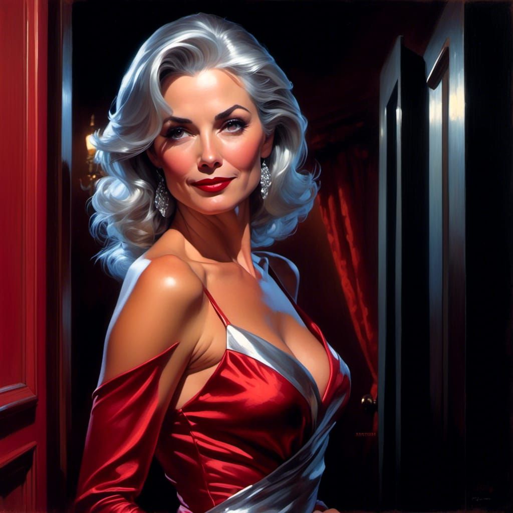 Stunning Woman in Red Gown, Comic Book Art