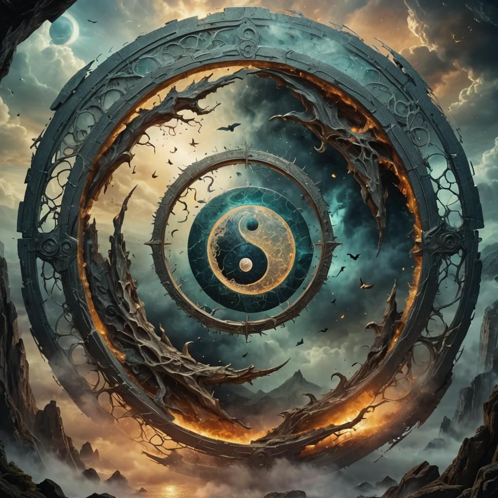 Surreal Yin-Yang Stargate in Dark Fantasy Style
