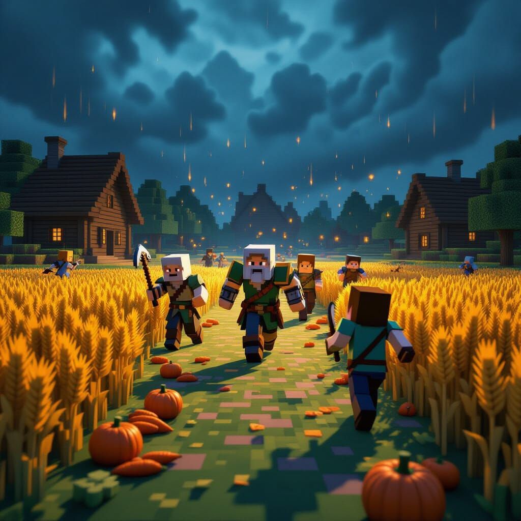 Wardens Attack Minecraft Village in Cinematic Pixel Art