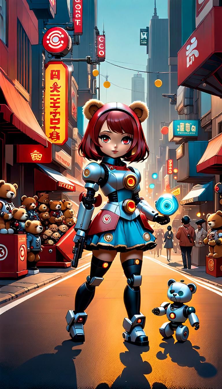 Beautiful girl in teddy bear costume as cosplayer playing wi...