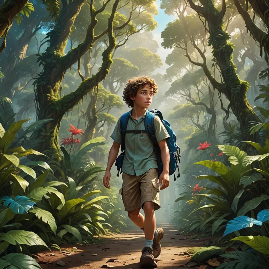 Boy's Jungle Adventure: Vibrant Matte Painting