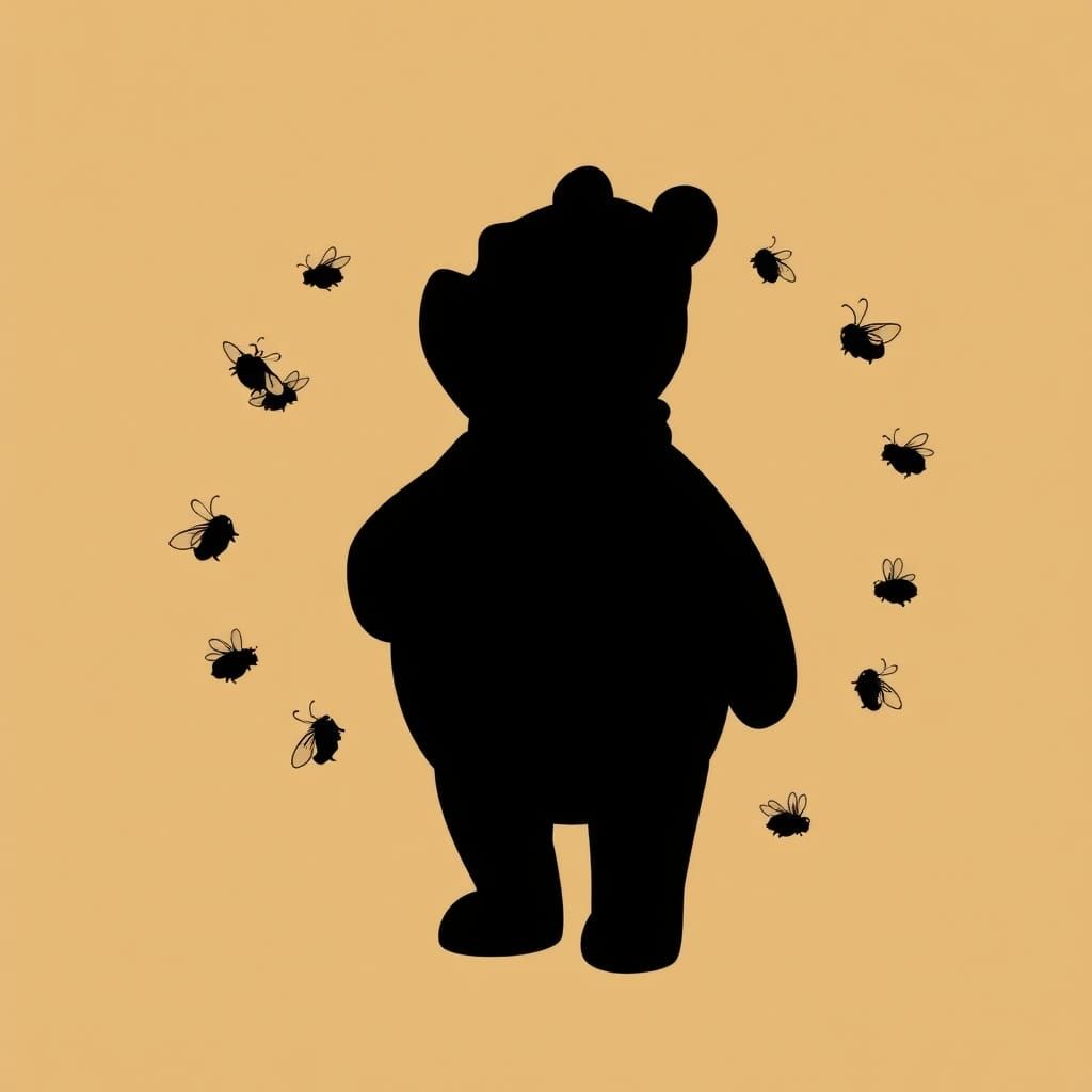 Winnie the Pooh Silhouette with Bees, Vector Art