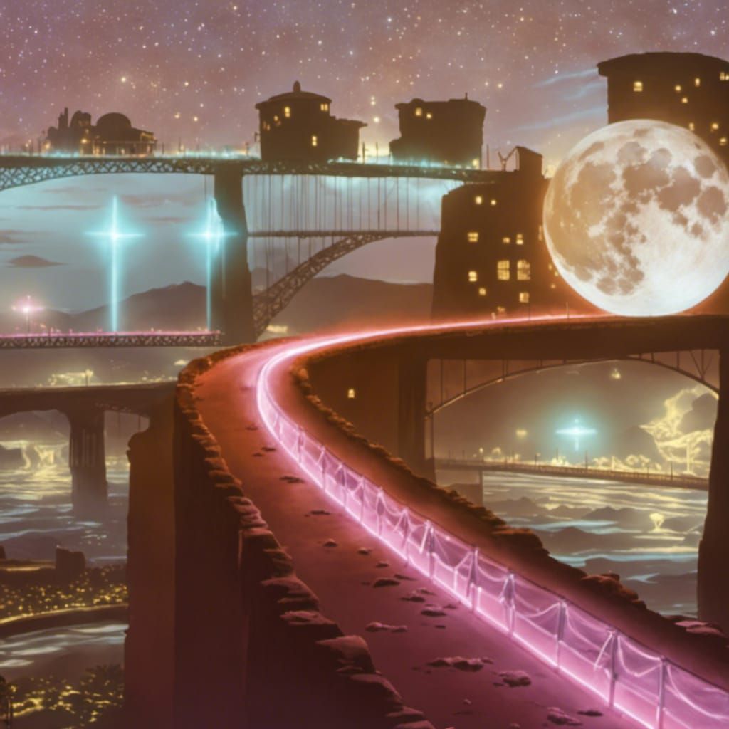 Luminescent Bridge Under Starry Apocalyptic Sky