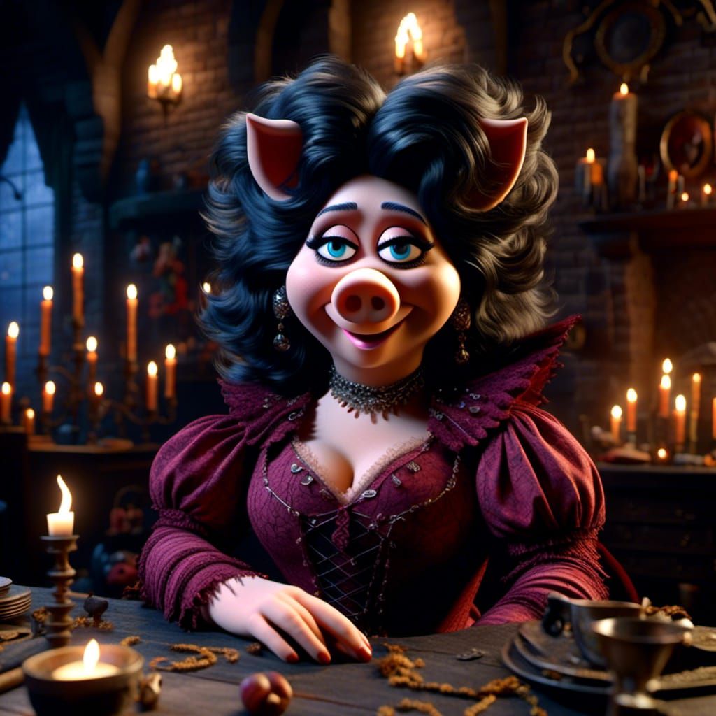 Miss Piggy as Sarah Sanderson: Hyperrealistic 3D Rendering